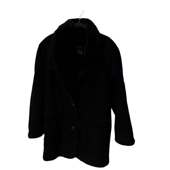 Pelle ~ Black Suede Leather Jacket ~ Faux fur interior lining ~ size Medium - Picture 1 of 15